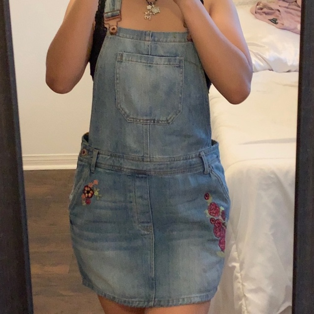 Light wash denim overalls skirt